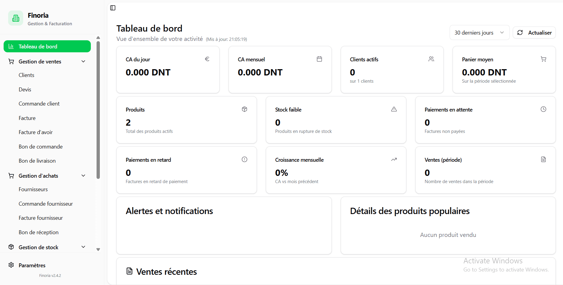 Finoria ERP interface view 1