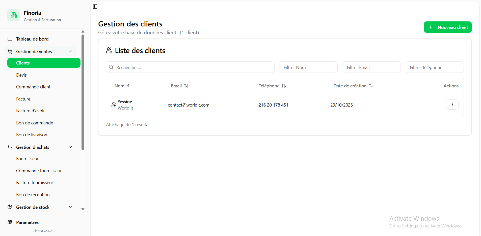 Finoria ERP interface view 2