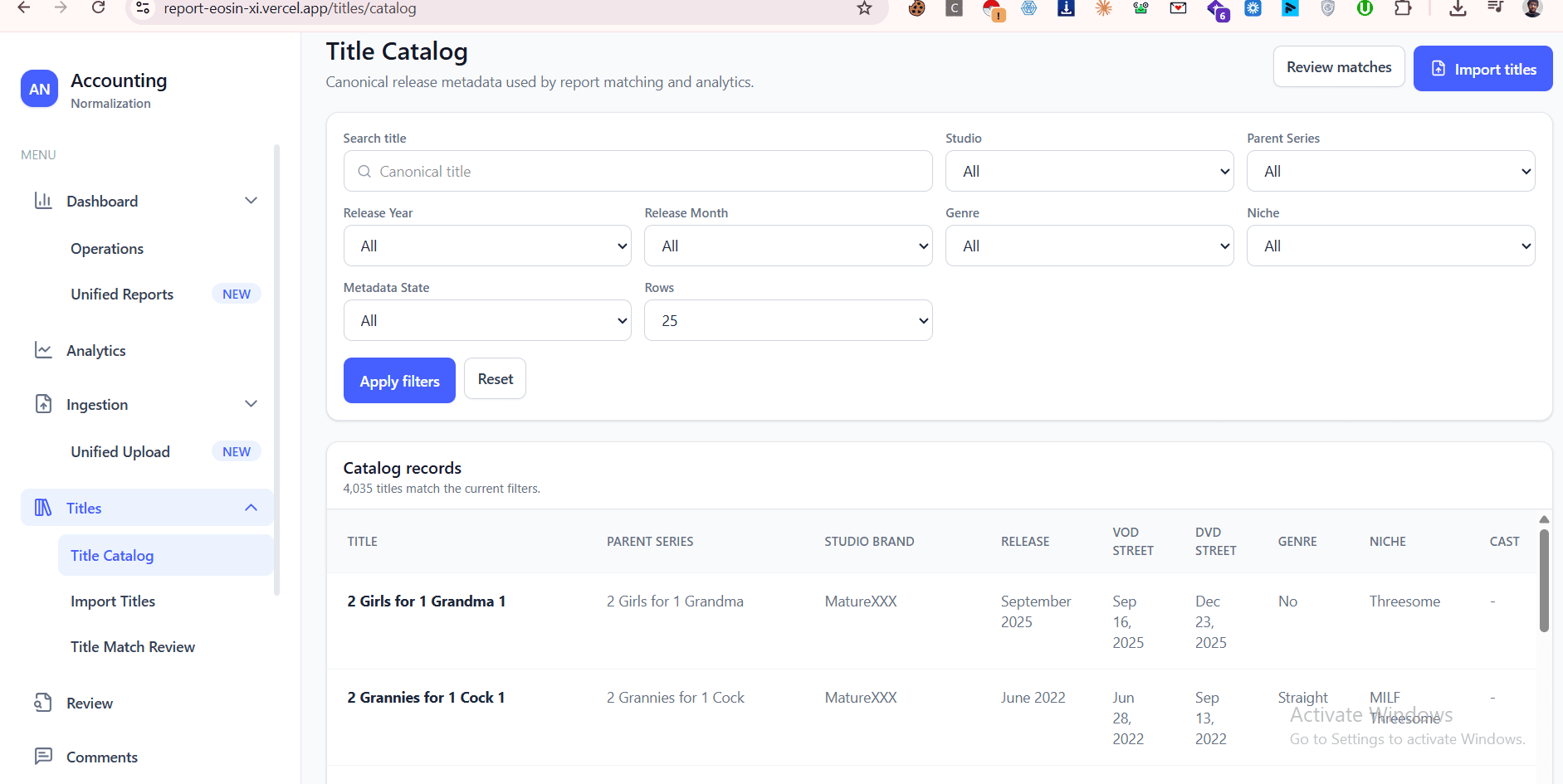 Invoice Parsing & KPI Reporting Dashboard interface view 1