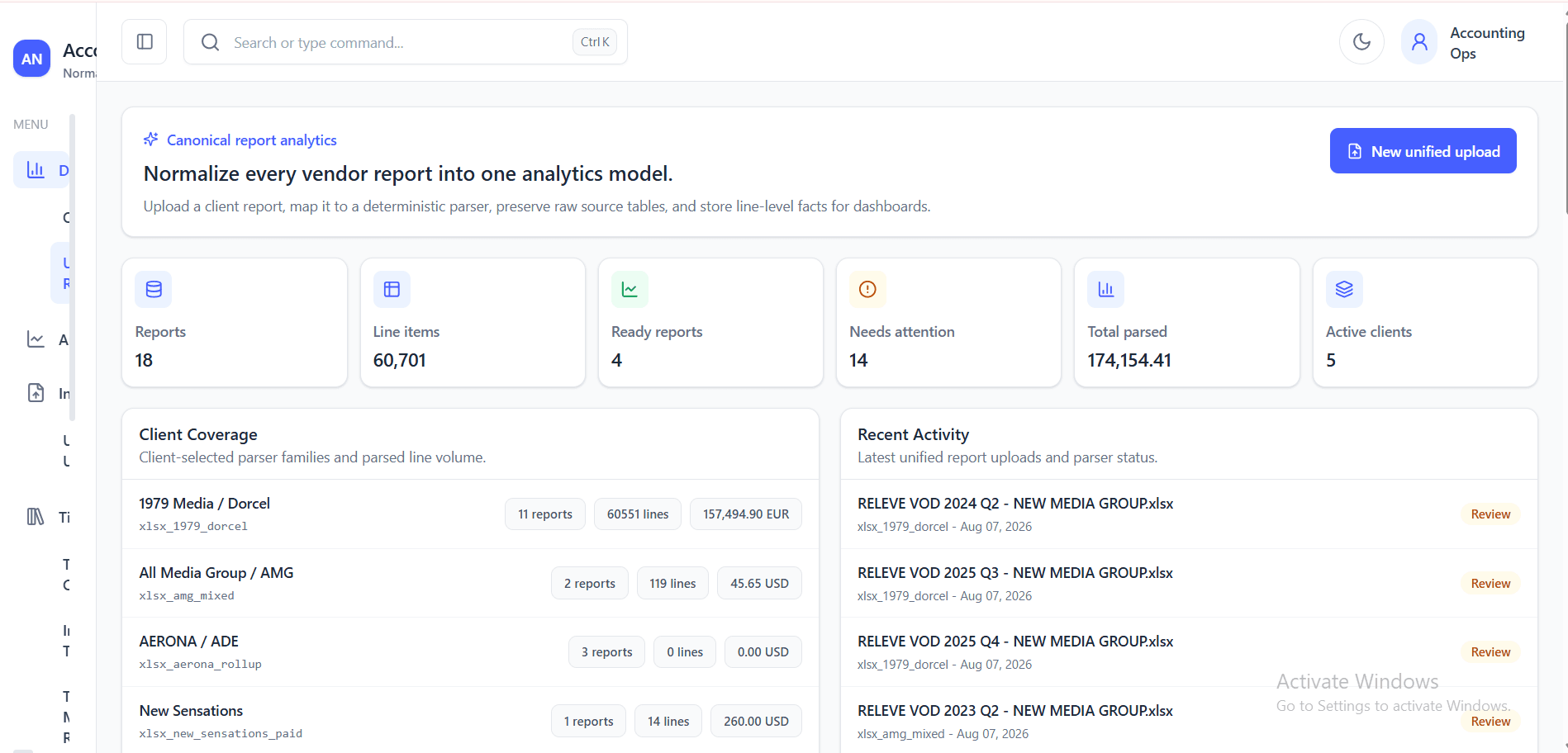 Invoice Parsing & KPI Reporting Dashboard interface view 2