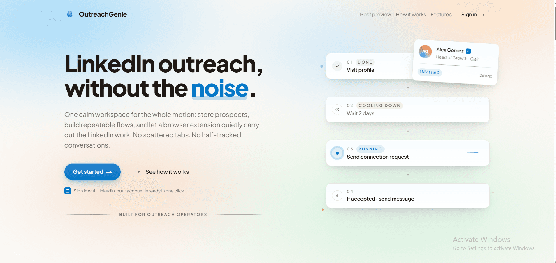Outreach Genie — LinkedIn Outbound SaaS interface view 1