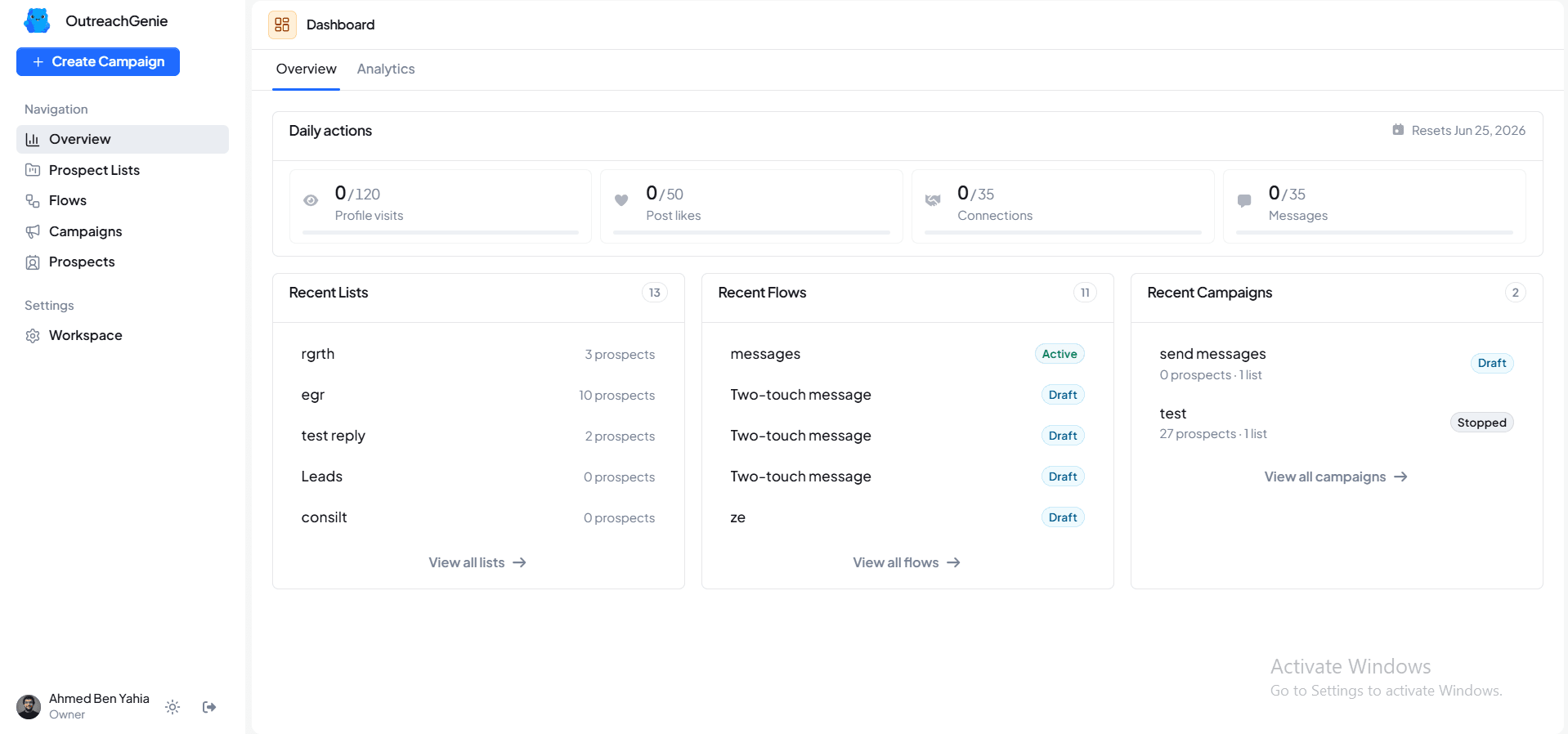 Outreach Genie — LinkedIn Outbound SaaS interface view 3