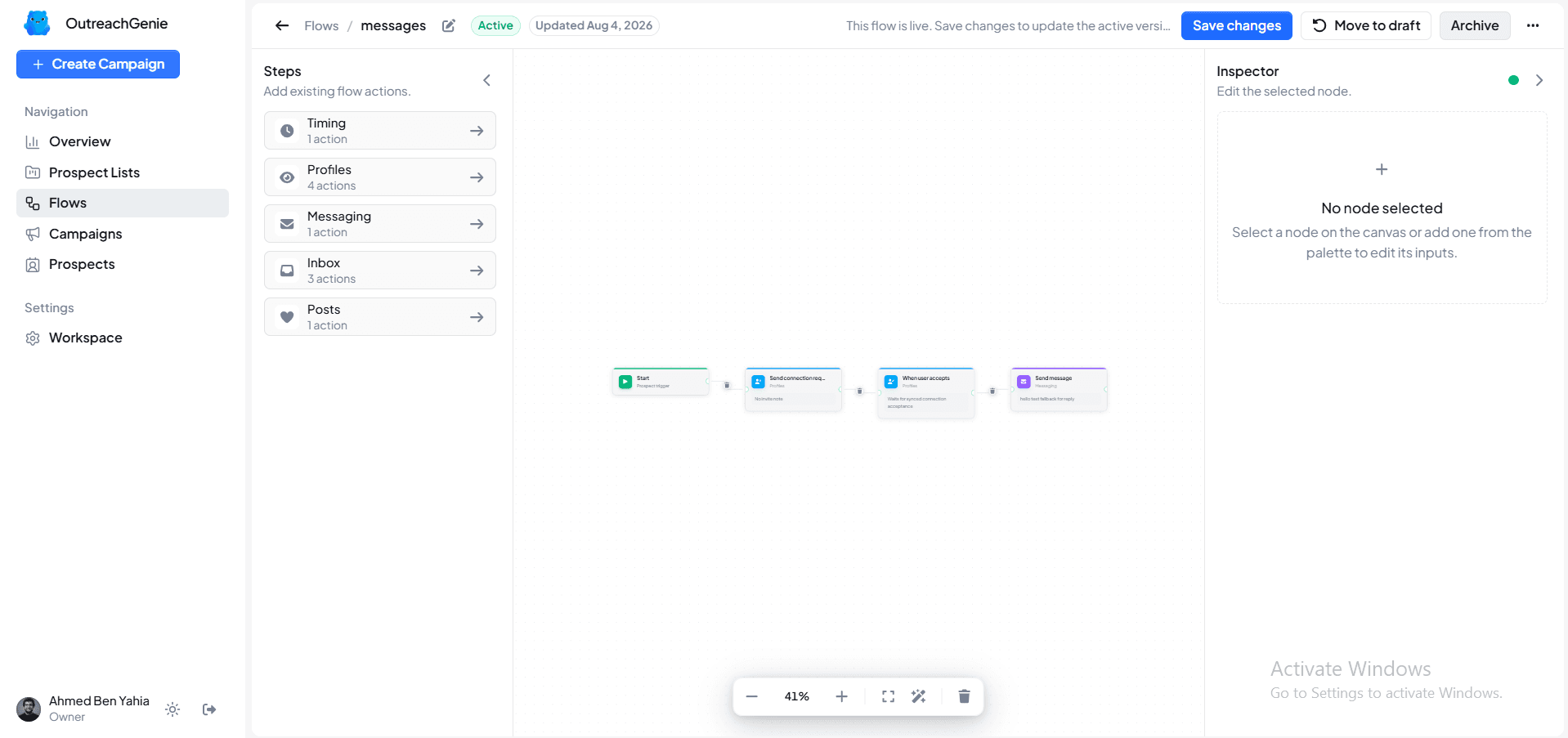 Outreach Genie — LinkedIn Outbound SaaS interface view 4