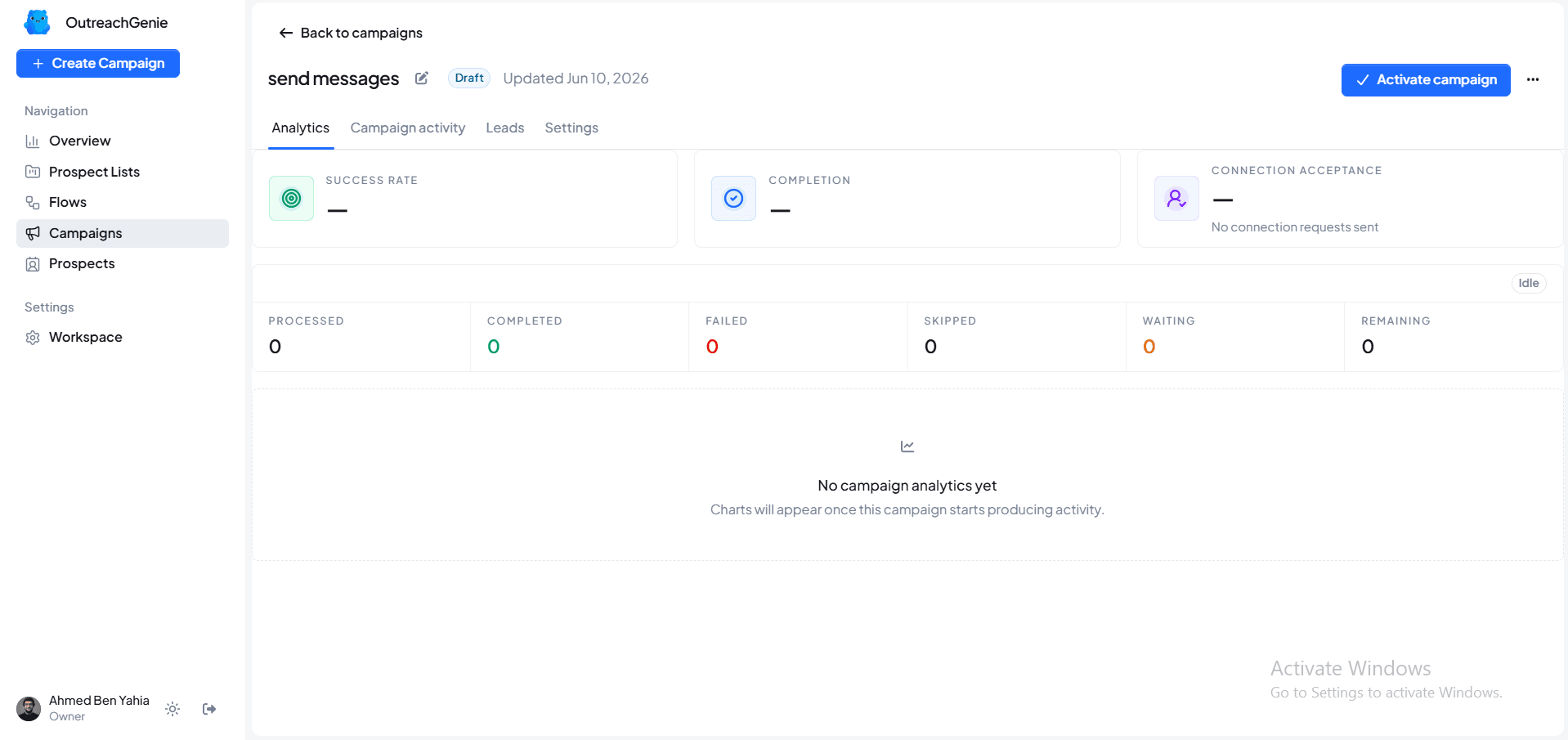 Outreach Genie — LinkedIn Outbound SaaS interface view 5