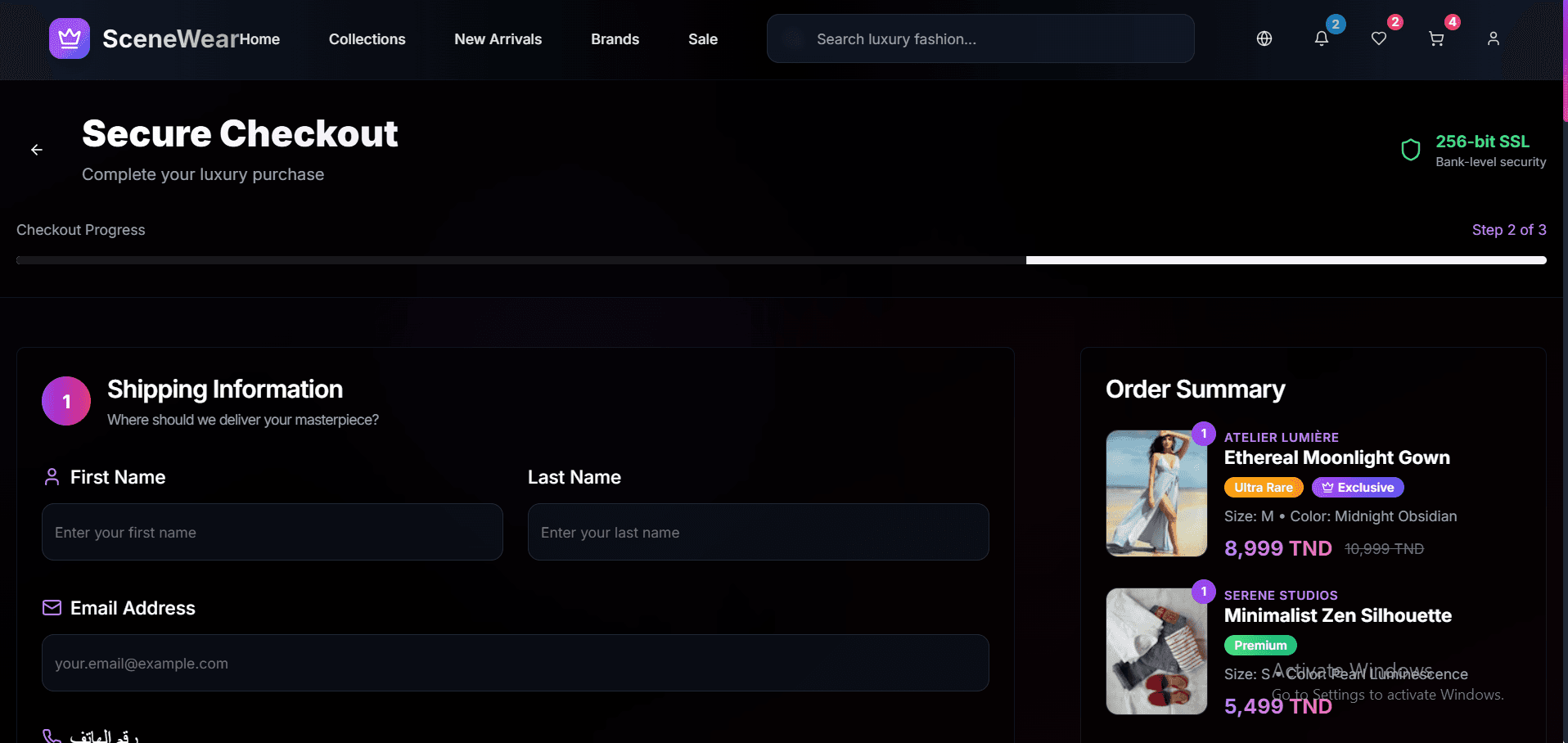 Scenewear E-Commerce interface view 4