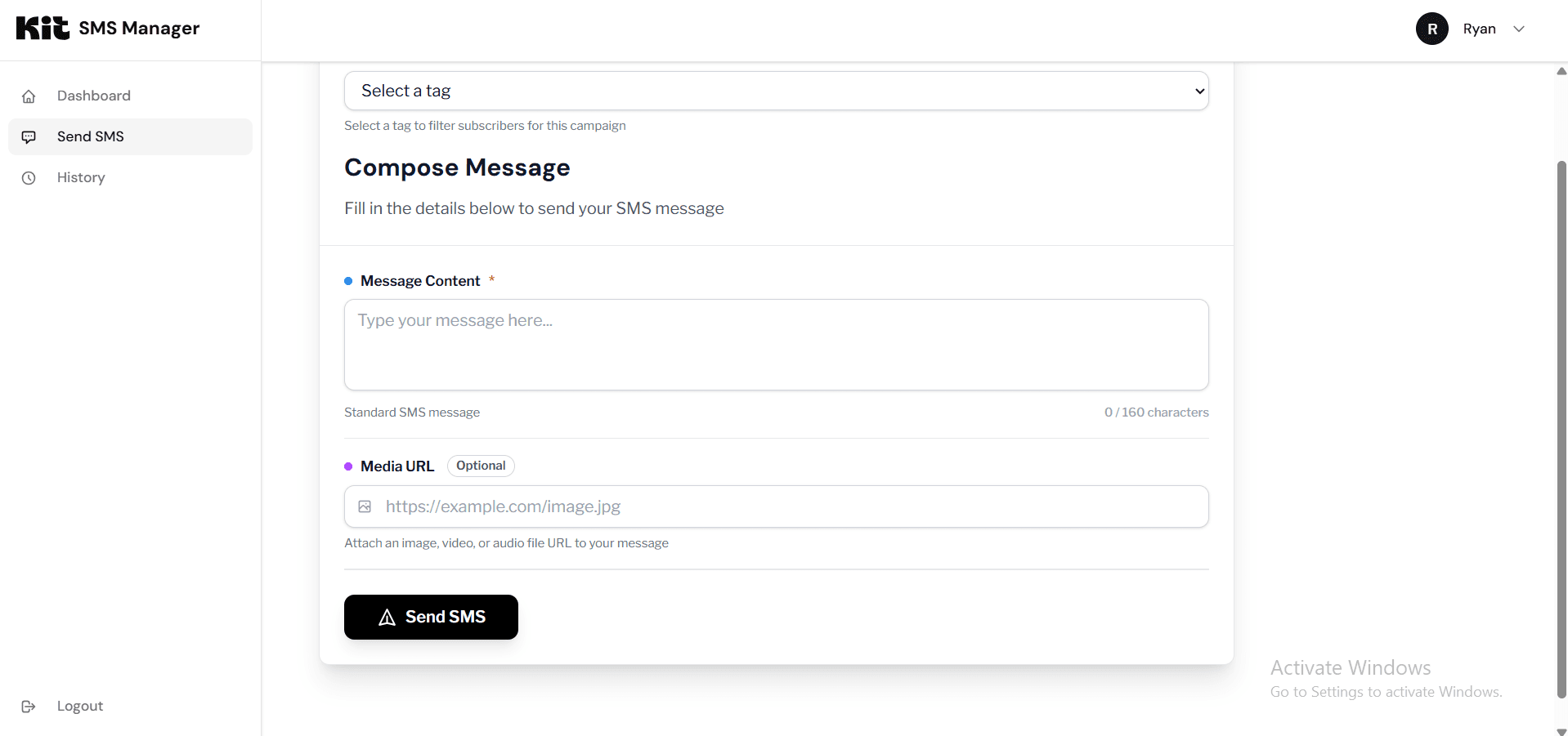 Tonic SMS Automation System interface view 1