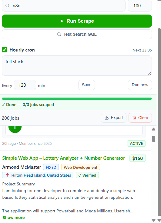 Upwork Jobs Scraper & Contact Enrichment interface view 1