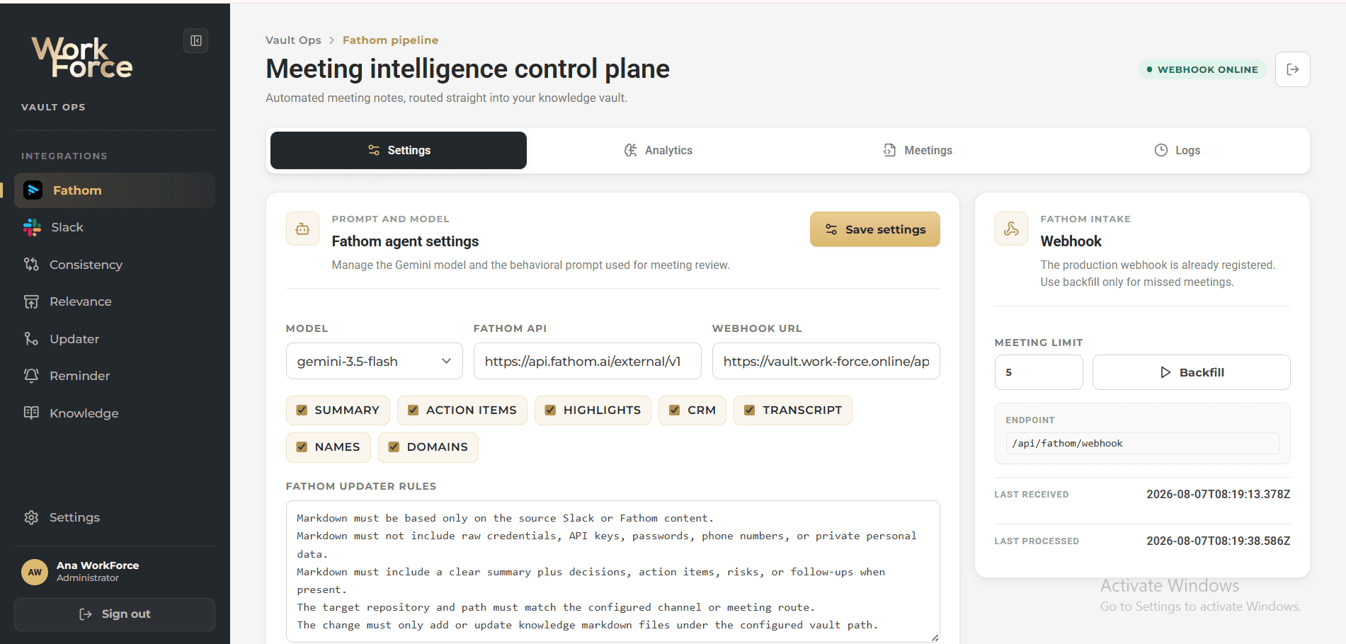Workforce Second Brain Automation Layer interface view 1