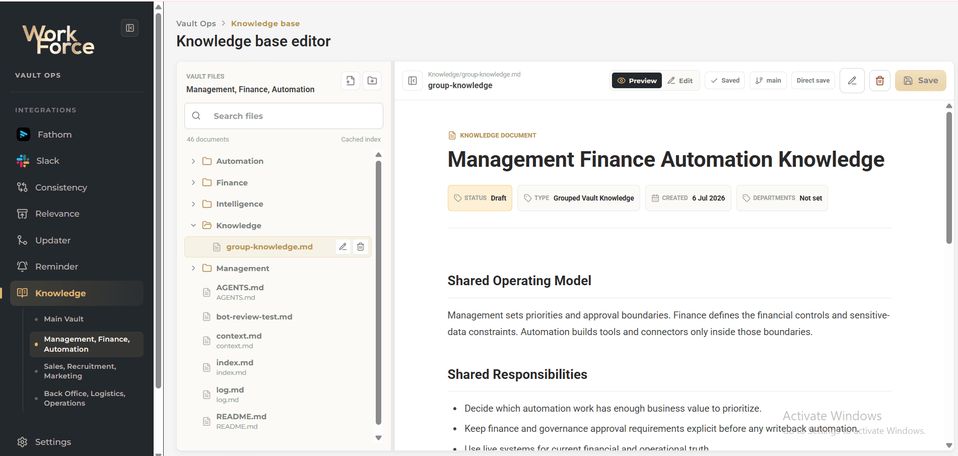 Workforce Second Brain Automation Layer interface view 6